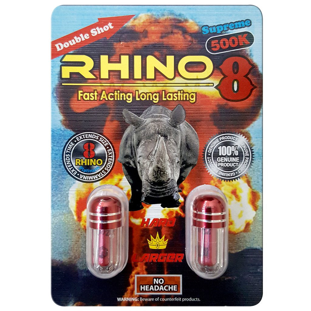 Rhino 8 Supreme 500k Double Shot Pills 2pk - 24ct Display (MSRP: $9.99