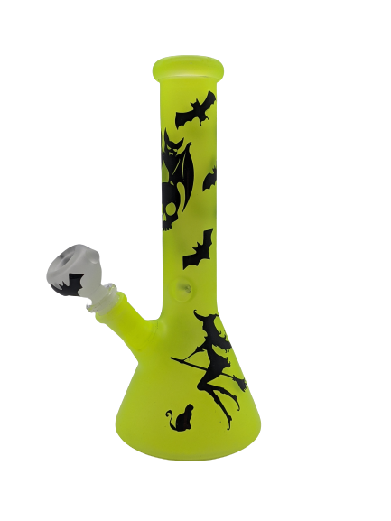 10" Neon Frosted Colored Halloween Printed Beaker Water Pipe