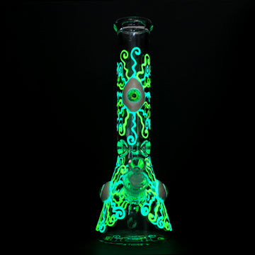 15" CLOVER Electric Eye Glow In The Dark Beaker Water Pipe (MSRP: $74.99)
