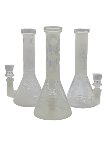 8" Frosted Design Glow In The Dark Beaker Waterpipe