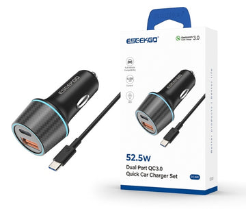 ESEEKGO 52w Dual Port Car Charger Set With Cable Set