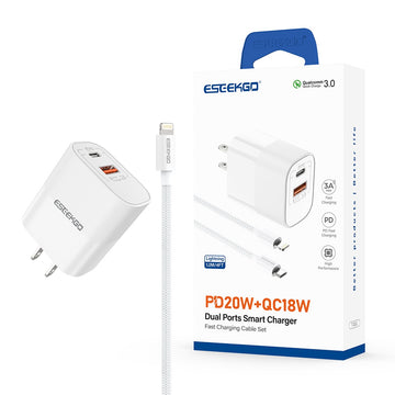 ESEEKGO 20w Dual Port  Wall Charger Set With Cable Set