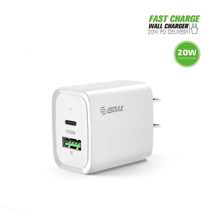 Esoulk Dual Port USBA & Type C 20W Wall Charger