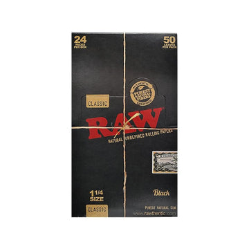 RAW  Classic 1 1/4 Black Rolling Paper - 24ct Display