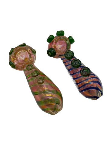 5" Spiral Line Gold Fumed Button Head Belly Hand Pipe