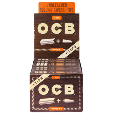 OCB Virgin 1 1/4 Rolling Paper w/ Tips - 24 Count Box