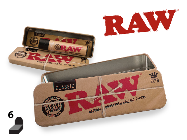 RAW King Size Slim Caddy Metal Tin Case 6ct Display (MSRP: $2.99ea)