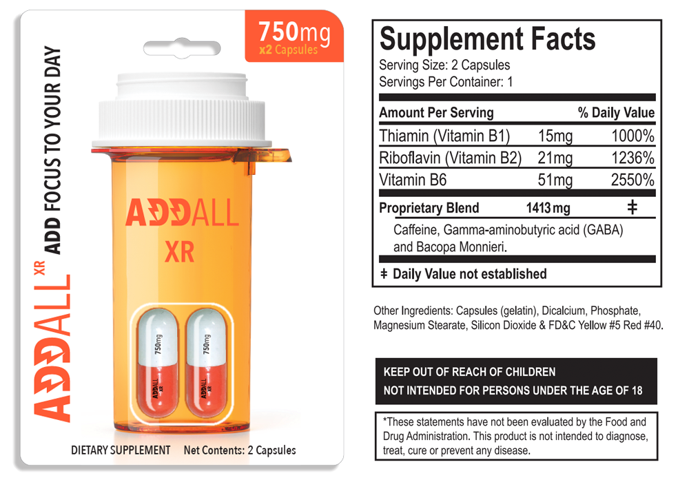 AddAll XR - Brain Booster Energy Supplement 750mg 2pk - 12ct Display