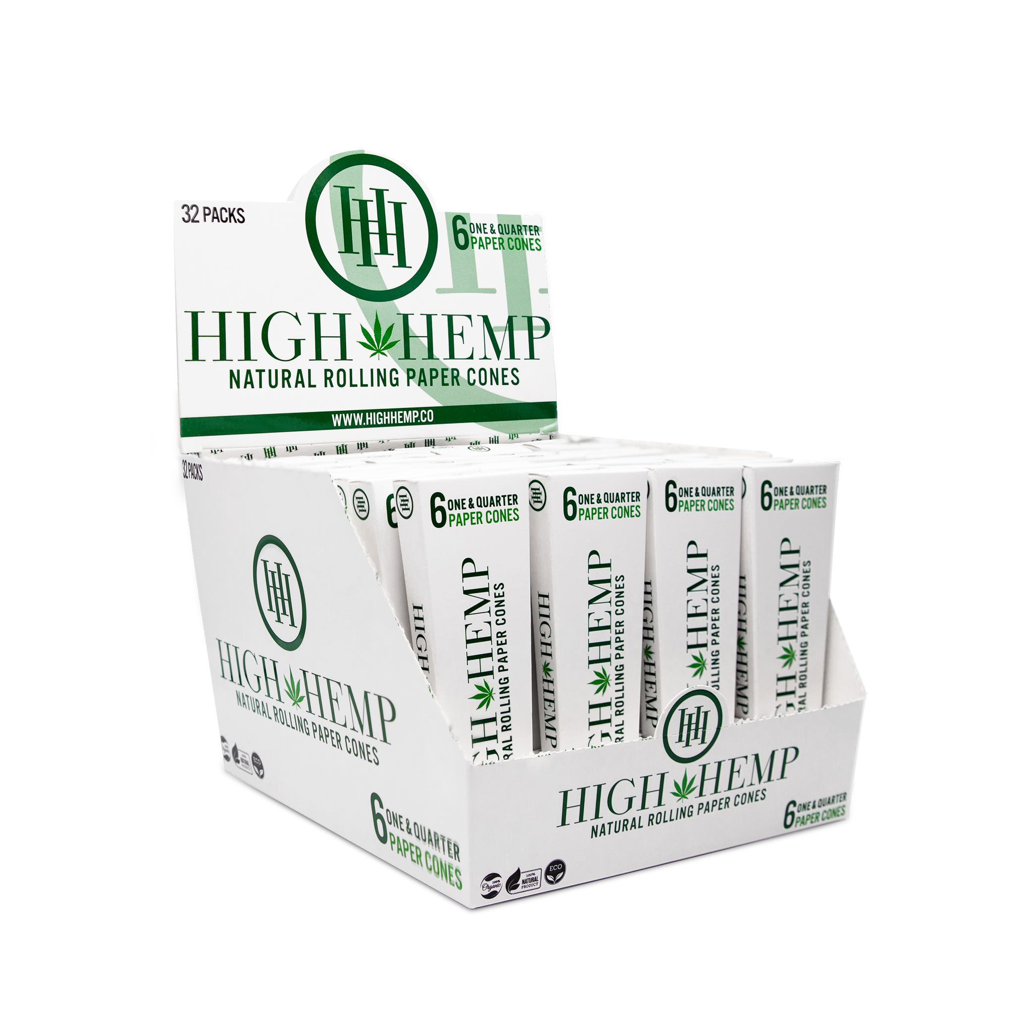 High Hemp Paper Cones 1 1/4" 6pk -32ct Display