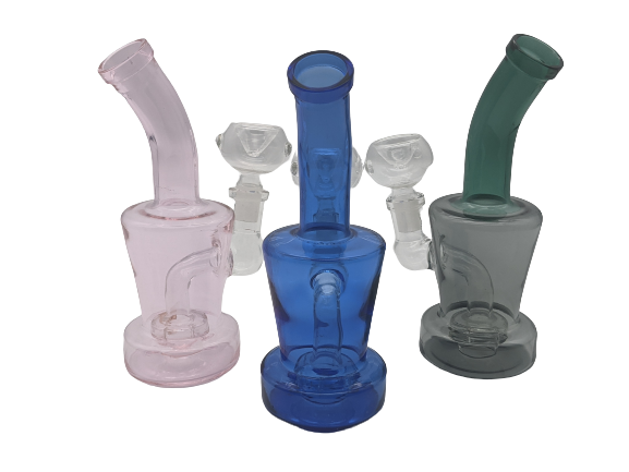 6" Colored Glass Bent Neck Water Pipe