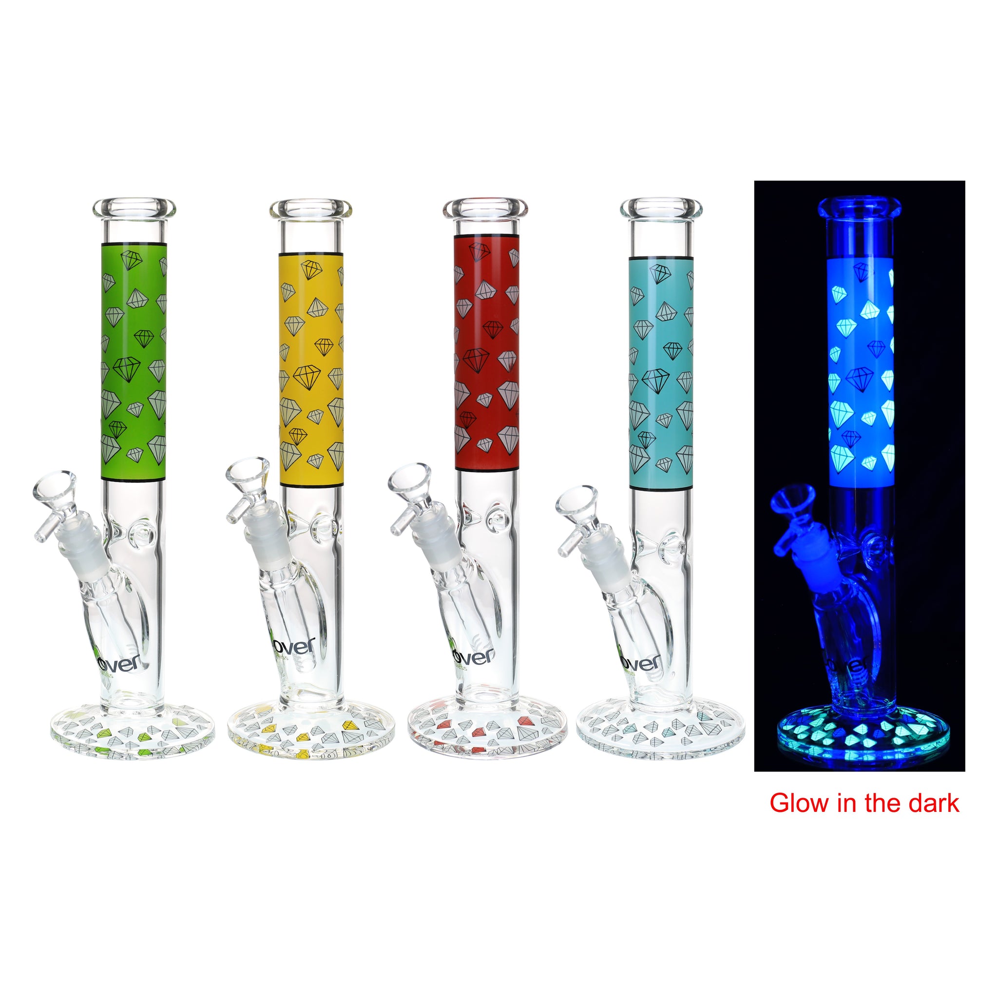 12" CLOVER Printed Glow In The Dark Diamonds Straight Shooter Water Pipe (WPC-226)