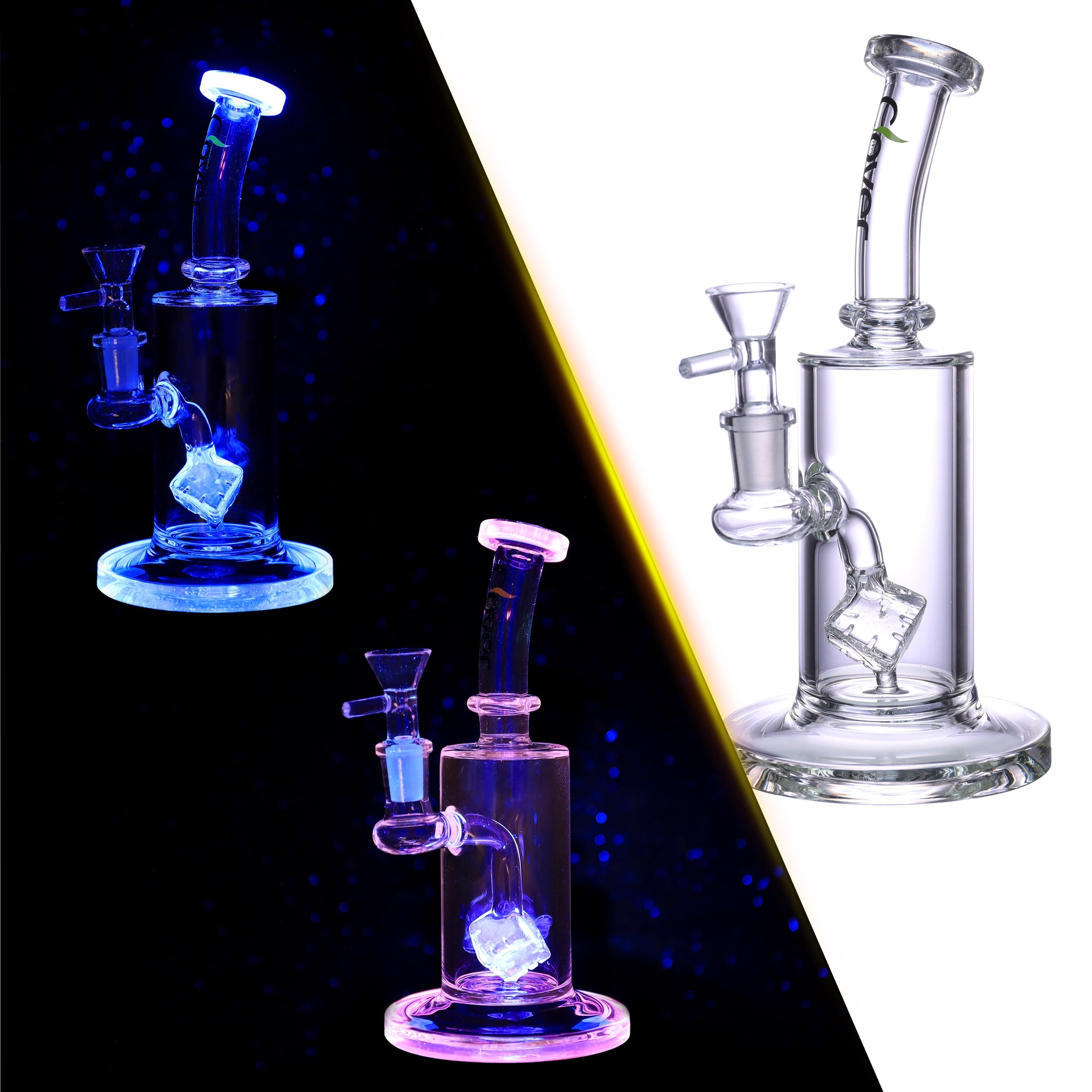 9" CLOVER UV Reactive Cube Perc Water Pipe (WPE-404)