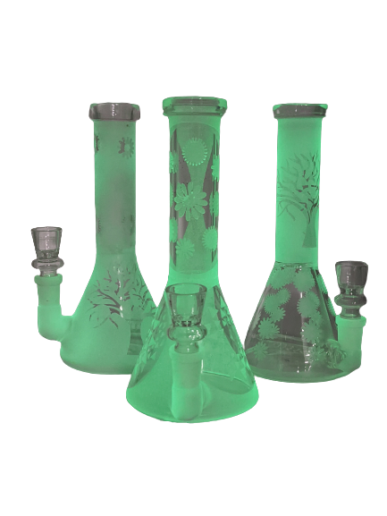 8" Frosted Design Glow In The Dark Beaker Waterpipe