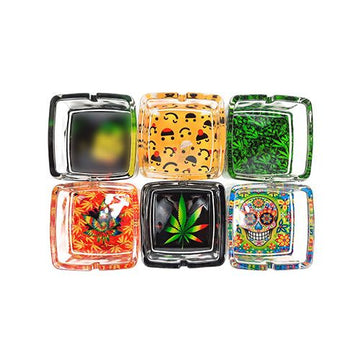Large Glass Square Ashtray Display - 6ct (MSRP: $6.99)