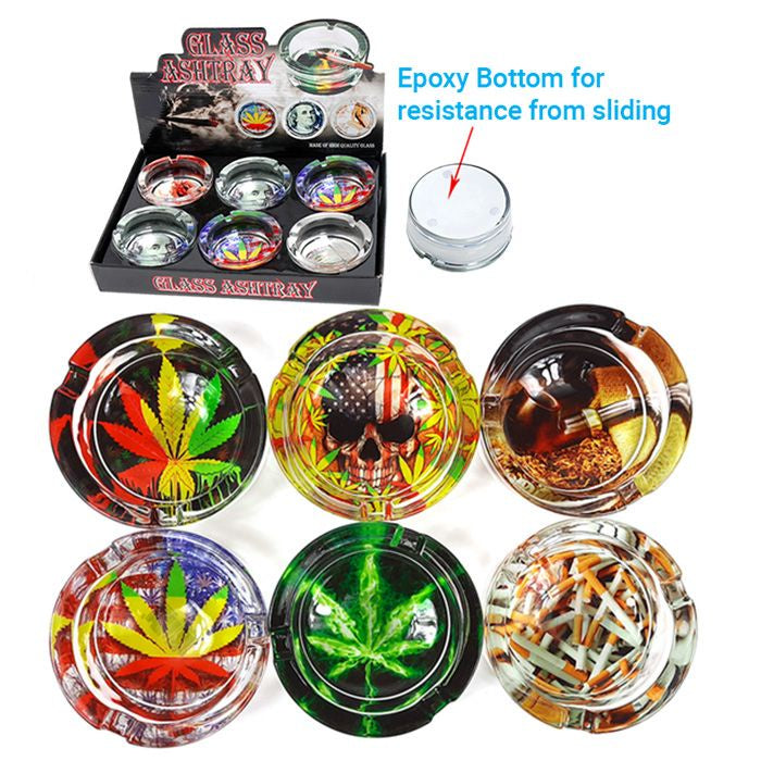 Glass Round Ashtray - 6ct Display (MSRP: $4.99ea)