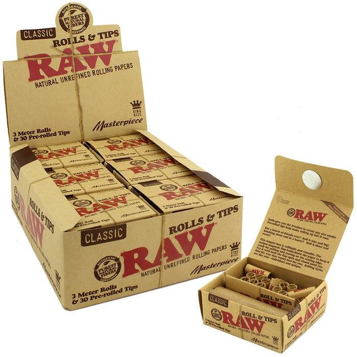 RAW Masterpiece 3 Meter Rolling Papers & Tips - 12ct Display